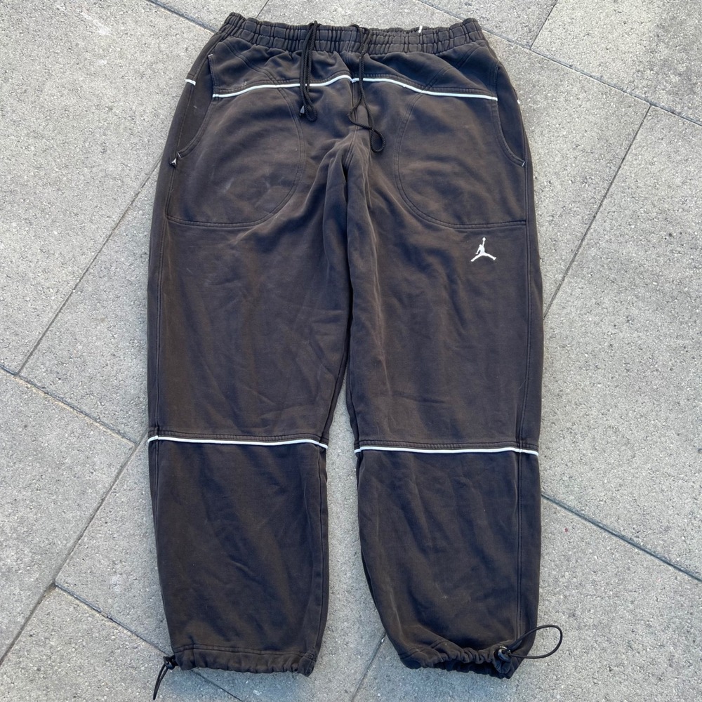 Vintage Jordan Brand Baggy Sweatpants Black White Piping Bungee Hem Mens XL